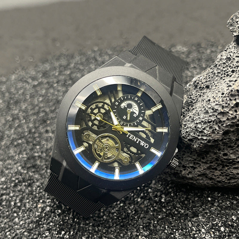 Men’s 46mm Silicone Quartz Watch – Casual Analog Wristwatch – Metal Case – Multi-Color