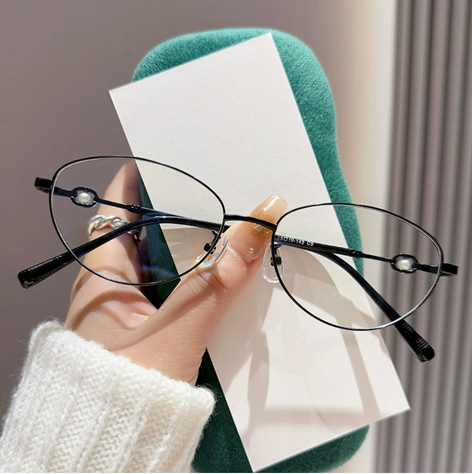 Pearl Accent Metal Frame Glasses