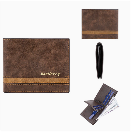 Baellerry Men’s Retro Short Wallet | Stripe Accent Design | Multi-Card Capacity | Ships from Spain (Fast & Free Delivery)