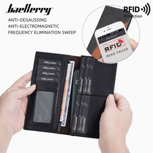 BAELLERRY Men’s Long Wallet|Large Capacity Card Holder|RFID Blocking|Fast Shipping from Spain Warehouse