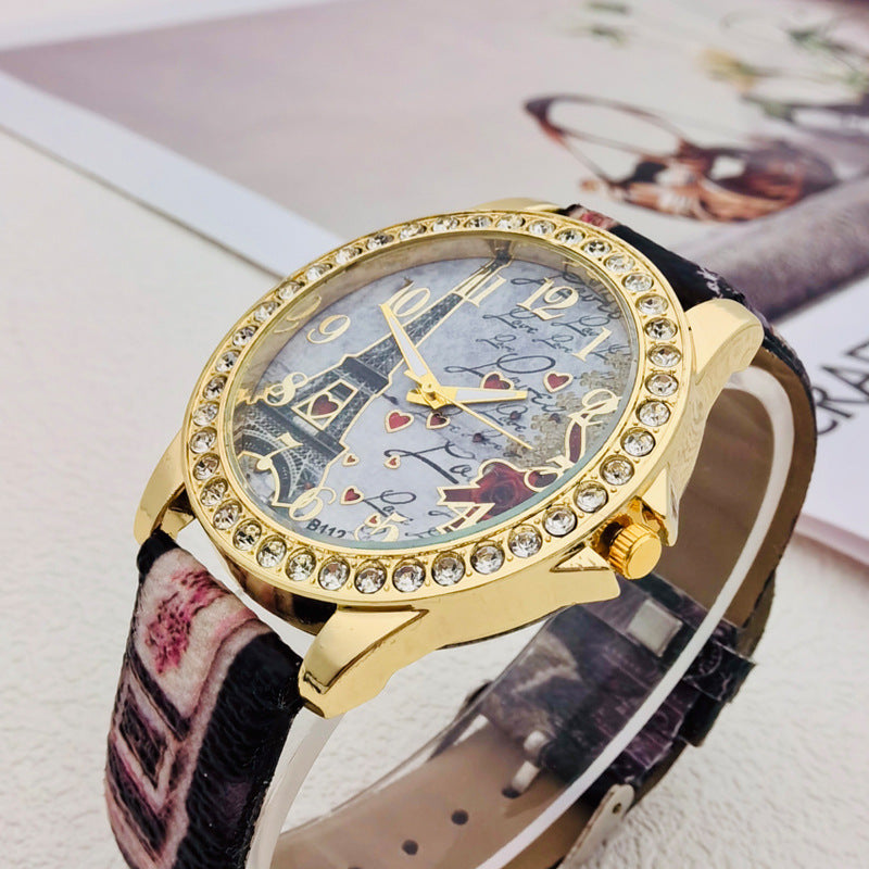 Paris Eiffel Tower Crystal Quartz Watch for Women – 43mm