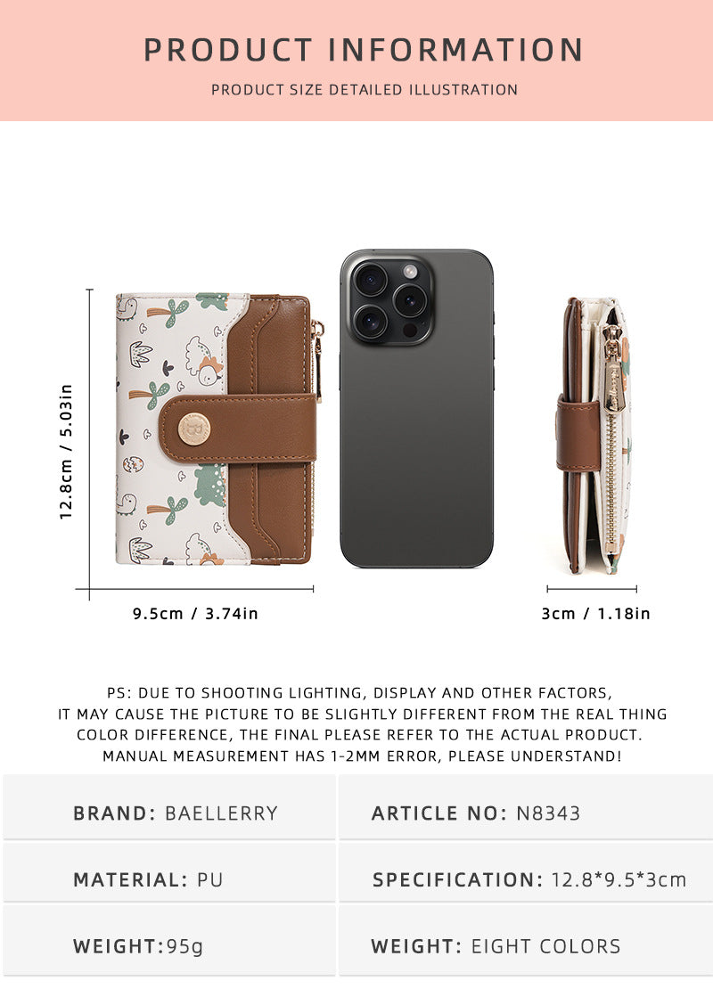 Baellerry Cute Cartoon Short Wallet for Women | Multi-Card Holder Mini Purse | Compact Tri-fold Design | Shipped from Spain Warehouse