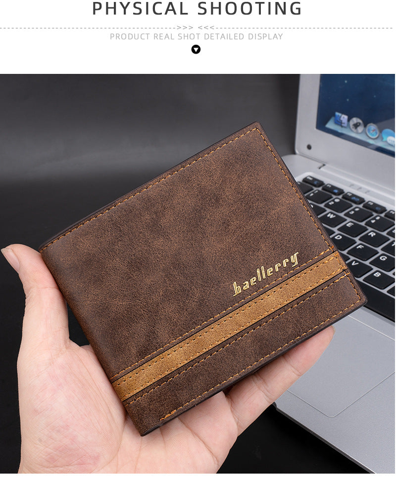 Baellerry Men’s Retro Short Wallet | Stripe Accent Design | Multi-Card Capacity | Ships from Spain (Fast & Free Delivery)