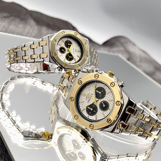 Silver Stainless Steel Quartz Couple Watch Set – 40mm/30mm