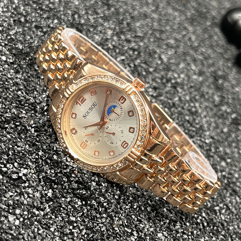 Luxury Gold Women’s Quartz Watch with Crystal Bezel – 36mm