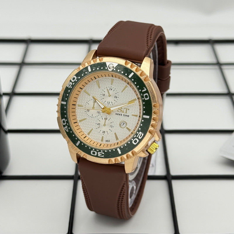 Sport Diver Style Quartz Watch with Silicone Strap – 46mm