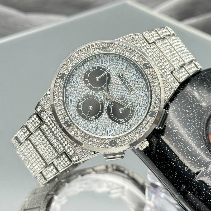 Gold Iced-Out Decorative Quartz Watch – 37mm Round Dial