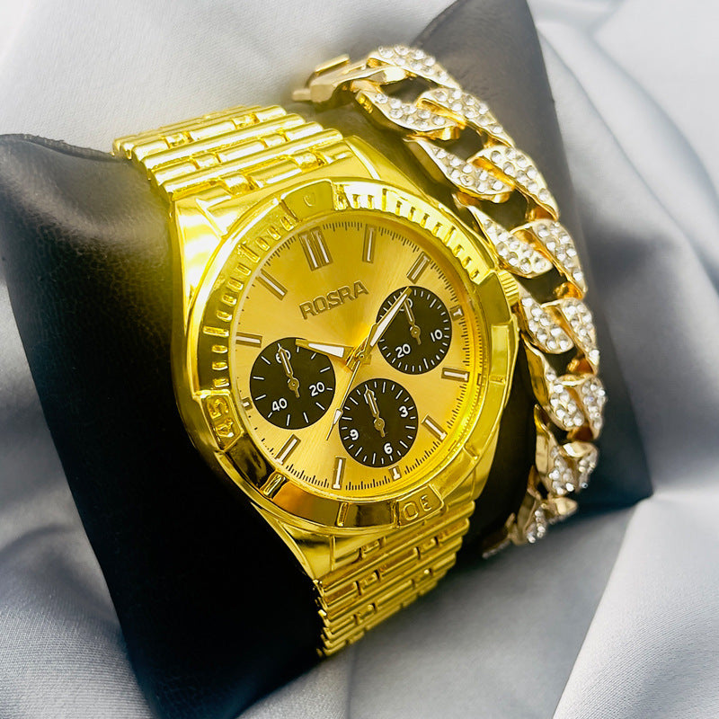 Luxury Gold Stainless Steel Quartz Watch – 45mm Men’s Watch