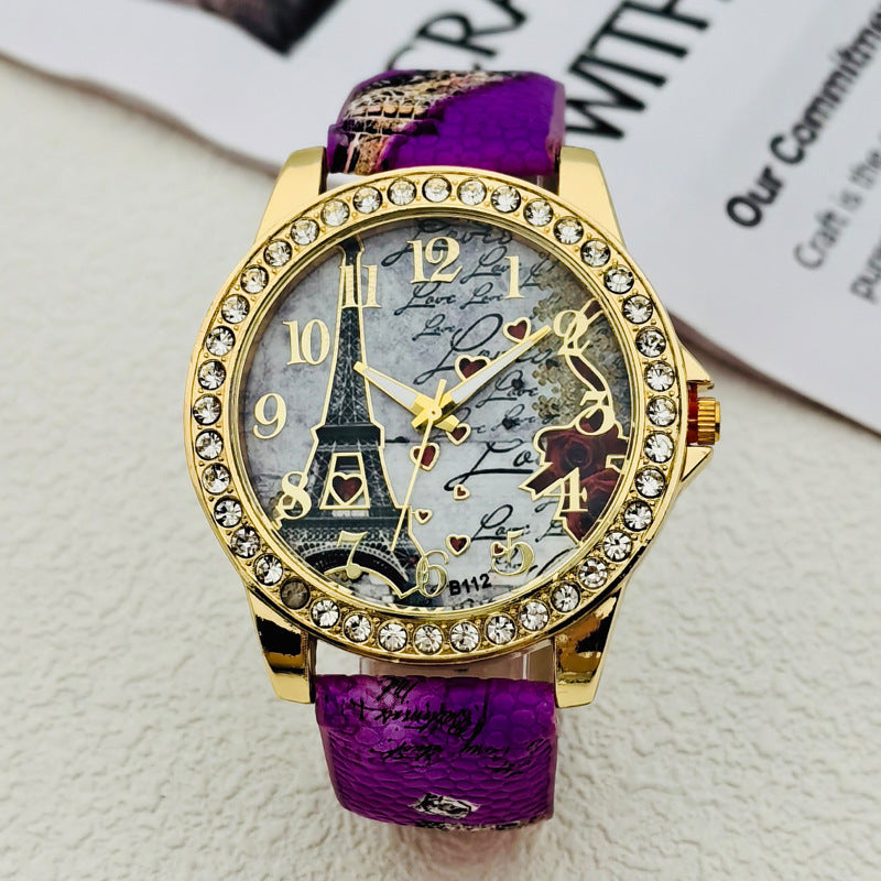 Paris Eiffel Tower Crystal Quartz Watch for Women – 43mm