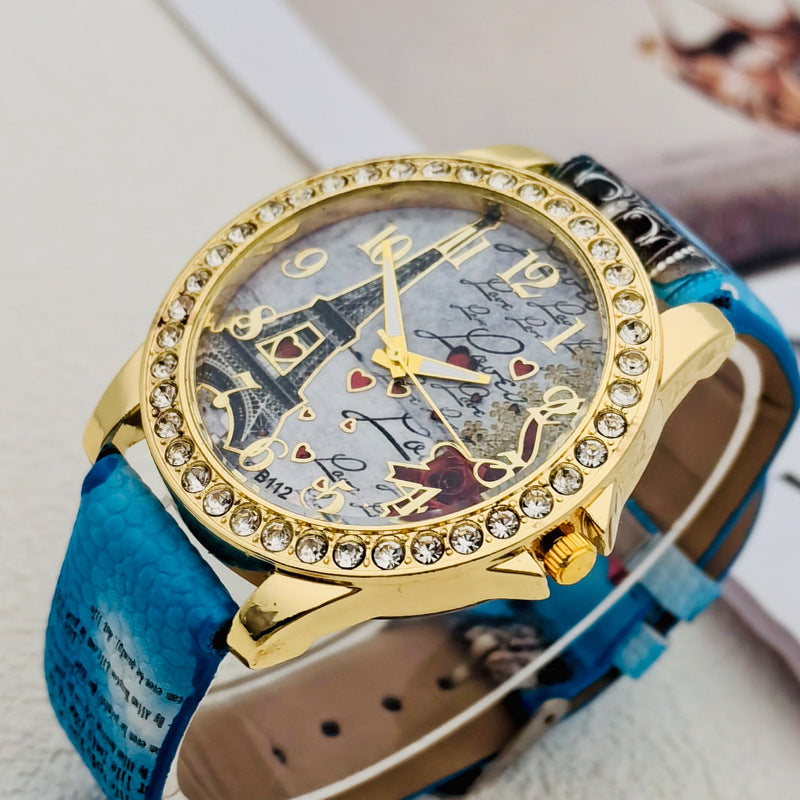 Paris Eiffel Tower Crystal Quartz Watch for Women – 43mm
