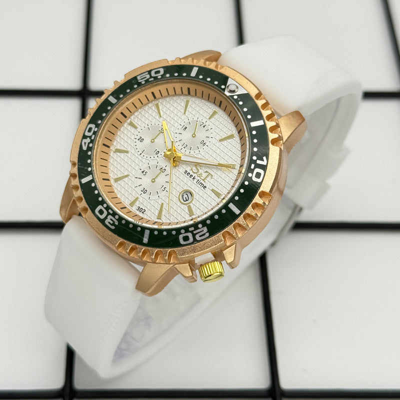 Sport Diver Style Quartz Watch with Silicone Strap – 46mm