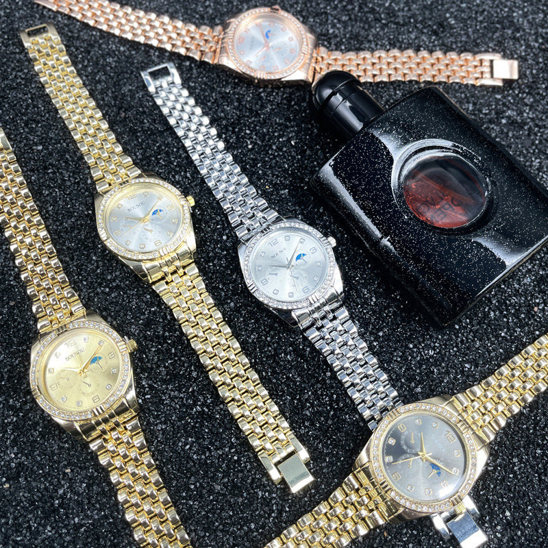 Luxury Gold Women’s Quartz Watch with Crystal Bezel – 36mm