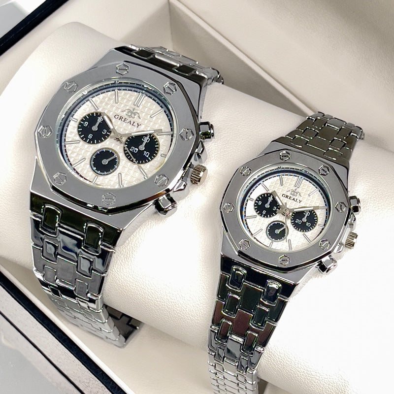 Silver Stainless Steel Quartz Couple Watch Set – 40mm/30mm