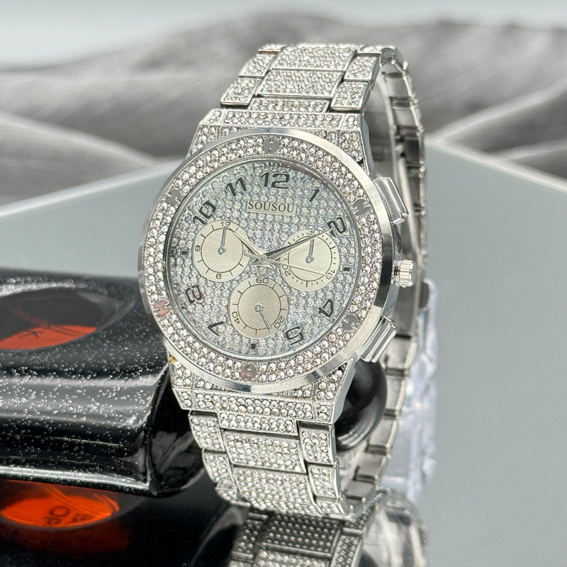 Gold Iced-Out Decorative Quartz Watch – 37mm Round Dial