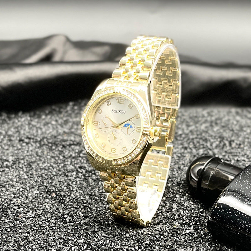 Luxury Gold Women’s Quartz Watch with Crystal Bezel – 36mm