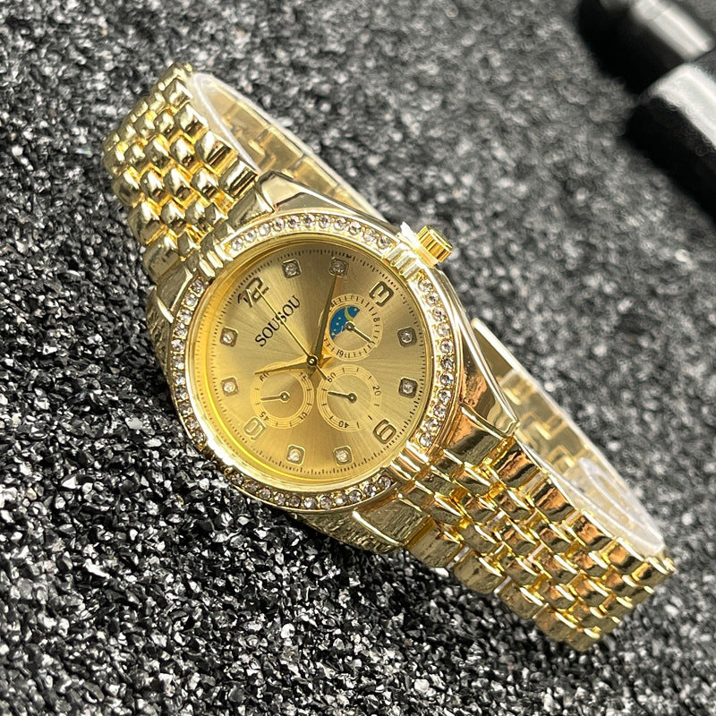 Luxury Gold Women’s Quartz Watch with Crystal Bezel – 36mm