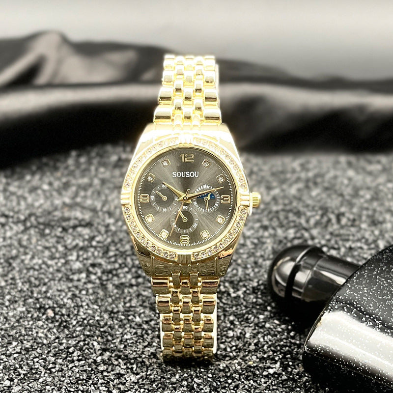 Luxury Gold Women’s Quartz Watch with Crystal Bezel – 36mm