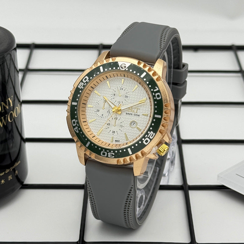 Sport Diver Style Quartz Watch with Silicone Strap – 46mm