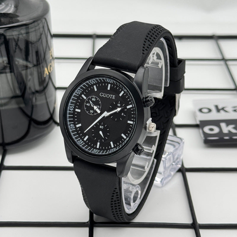 Sport Style Black & Yellow Quartz Watch with Silicone Strap – 42mm