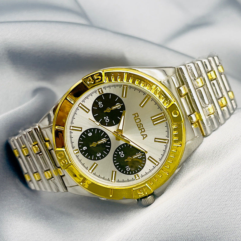 Luxury Gold Stainless Steel Quartz Watch – 45mm Men’s Watch