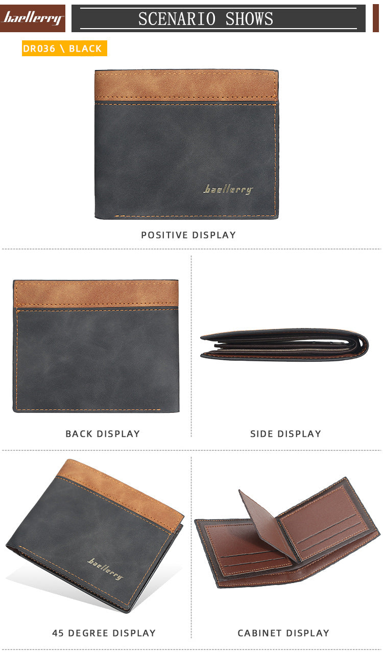 Baellerry Men's Vintage Bifold Wallet | Two-Tone PU Leather | Slim & Lightweight Multi-Card Wallet
