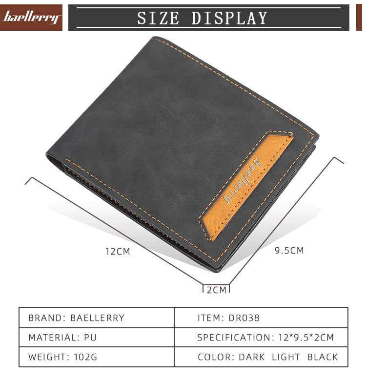 Baellerry Men's Vintage Bifold Wallet DR038 | Two-Tone PU Leather | Slim Multi-Card Wallet | Durable Classic Design | Fast Shipping from Spain
