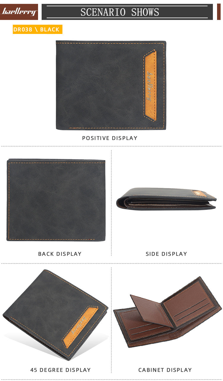 Baellerry Men's Vintage Bifold Wallet DR038 | Two-Tone PU Leather | Slim Multi-Card Wallet | Durable Classic Design | Fast Shipping from Spain