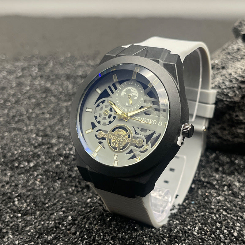 Men’s 46mm Silicone Quartz Watch – Casual Analog Wristwatch – Metal Case – Multi-Color