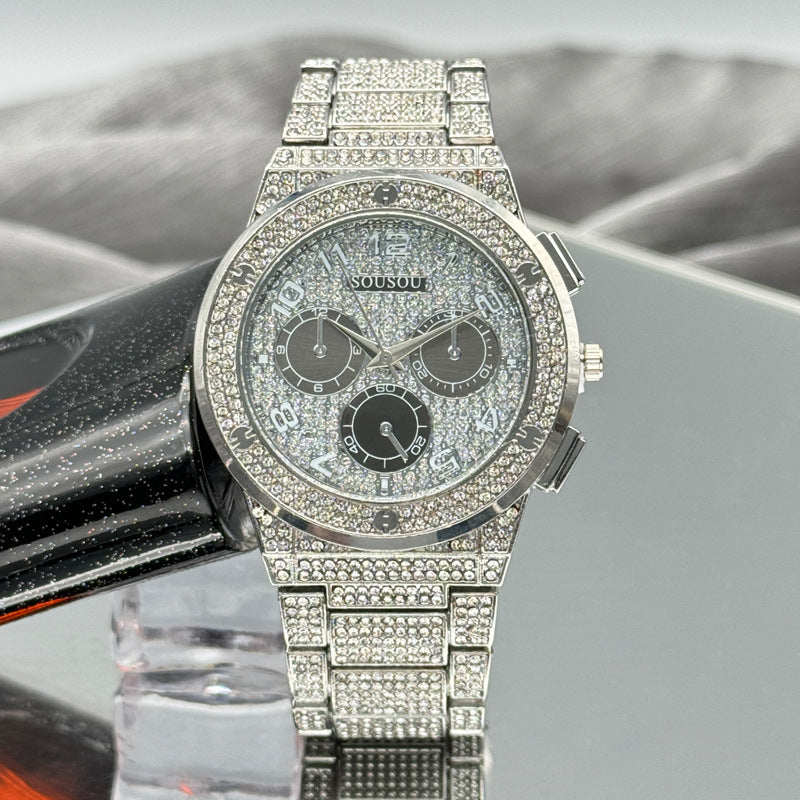 Gold Iced-Out Decorative Quartz Watch – 37mm Round Dial