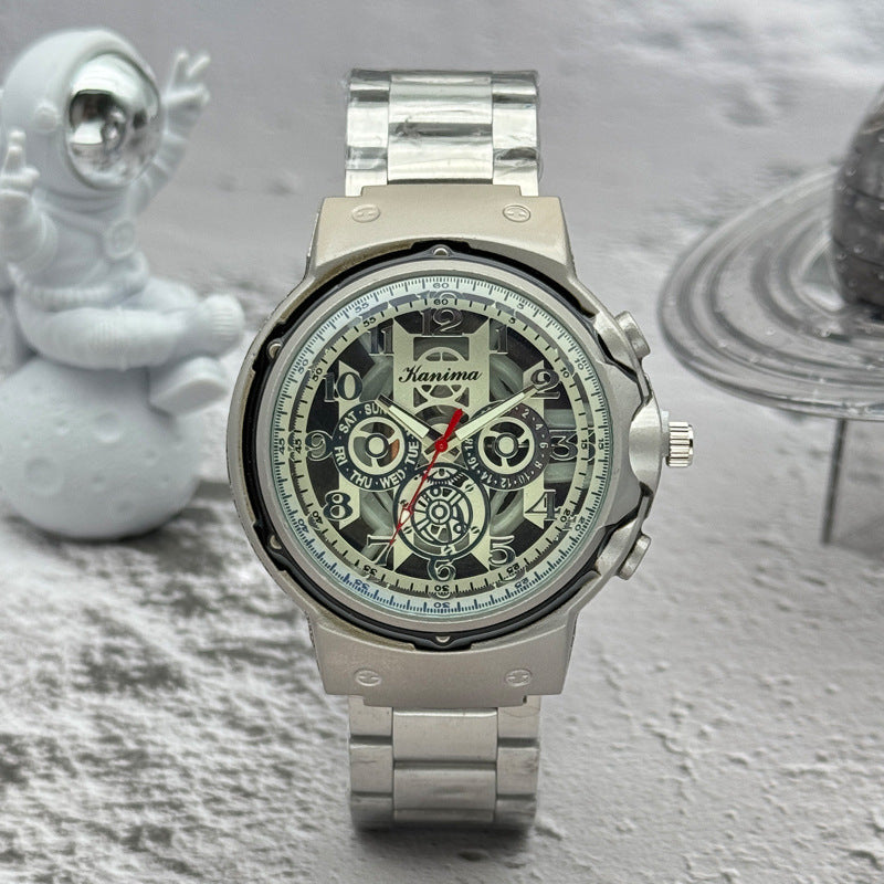 Men’s 46mm Fashion Quartz Watch – Alloy Case & Stainless Steel Band – Multi Dial Styles