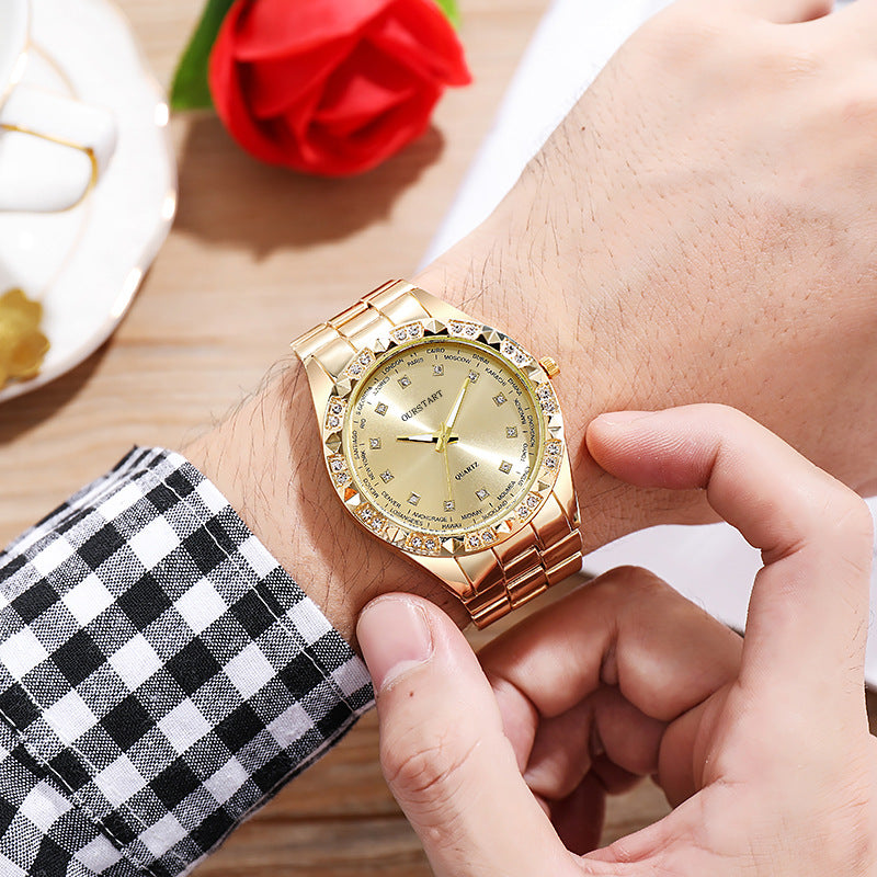 Gold Stainless Steel Diamond Dial Quartz Watch – Unisex