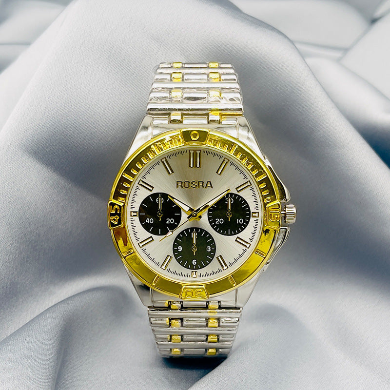 Luxury Gold Stainless Steel Quartz Watch – 45mm Men’s Watch