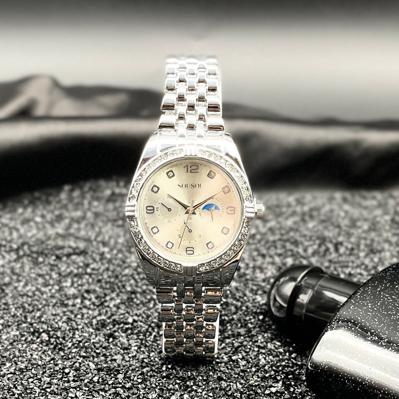 Luxury Gold Women’s Quartz Watch with Crystal Bezel – 36mm