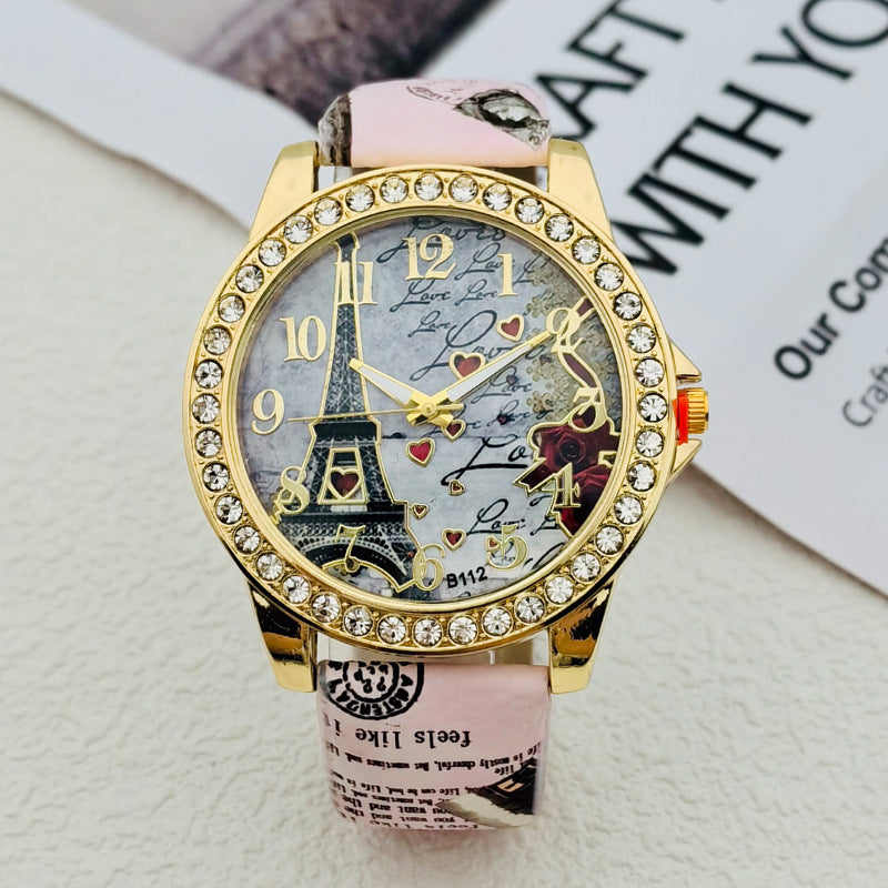 Paris Eiffel Tower Crystal Quartz Watch for Women – 43mm