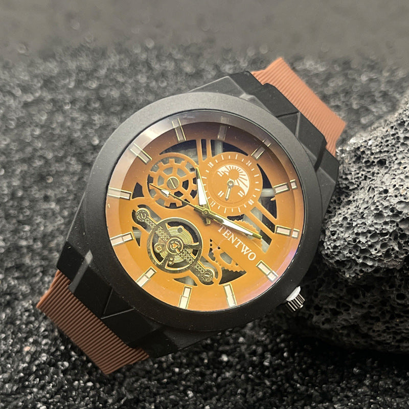 Men’s 46mm Silicone Quartz Watch – Casual Analog Wristwatch – Metal Case – Multi-Color