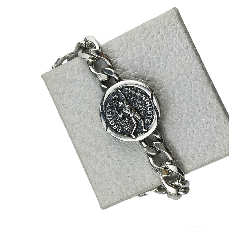 Hip-Hop Stainless Steel Retro Punk Skull Dragon Pattern Round Plate Sports Men's Bracelet Accessories Wholesale