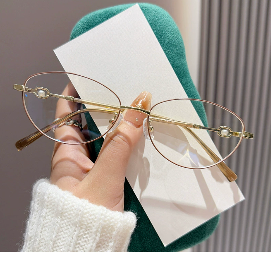 Pearl Accent Metal Frame Glasses