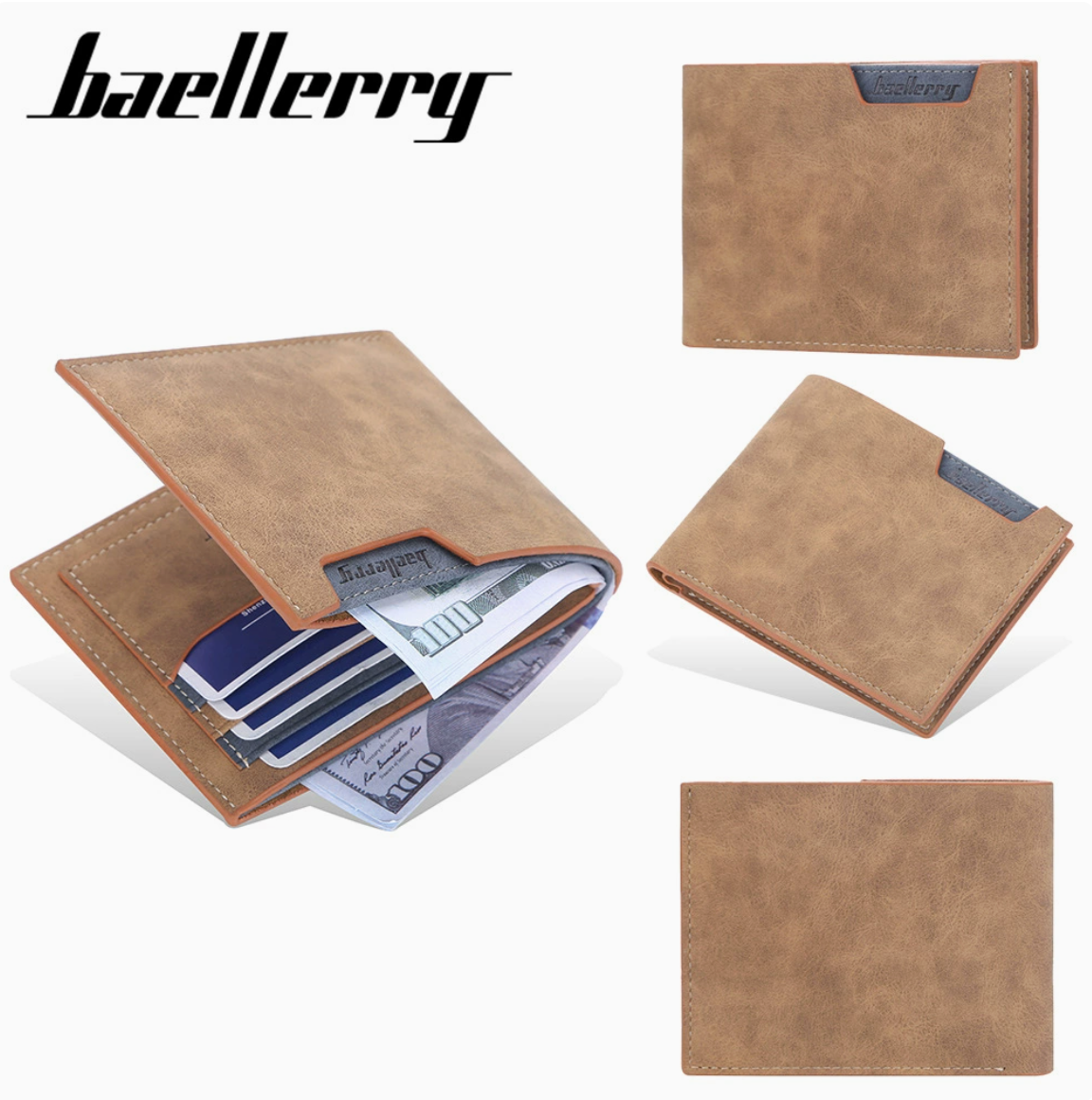 Baellerry Men’s Minimalist Short Wallet｜Soft Matte PU Leather｜Multi-card Capacity｜Fast Shipping from Spain Warehouse