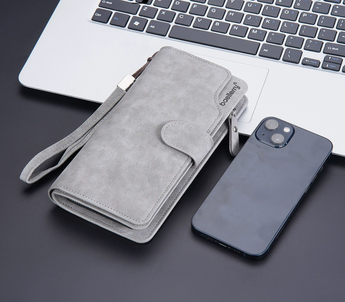 aellerry Men’s Long PU Leather Wallet｜Large Capacity Business Clutch｜Wrist Strap｜Multi-card Organizer｜Fast Shipping from Spain Warehouse