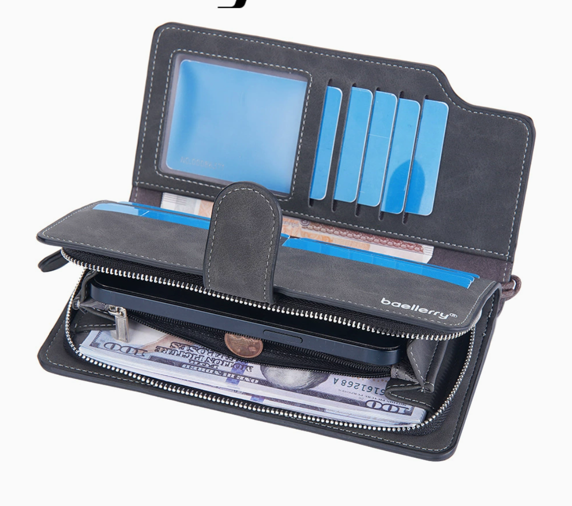 aellerry Men’s Long PU Leather Wallet｜Large Capacity Business Clutch｜Wrist Strap｜Multi-card Organizer｜Fast Shipping from Spain Warehouse