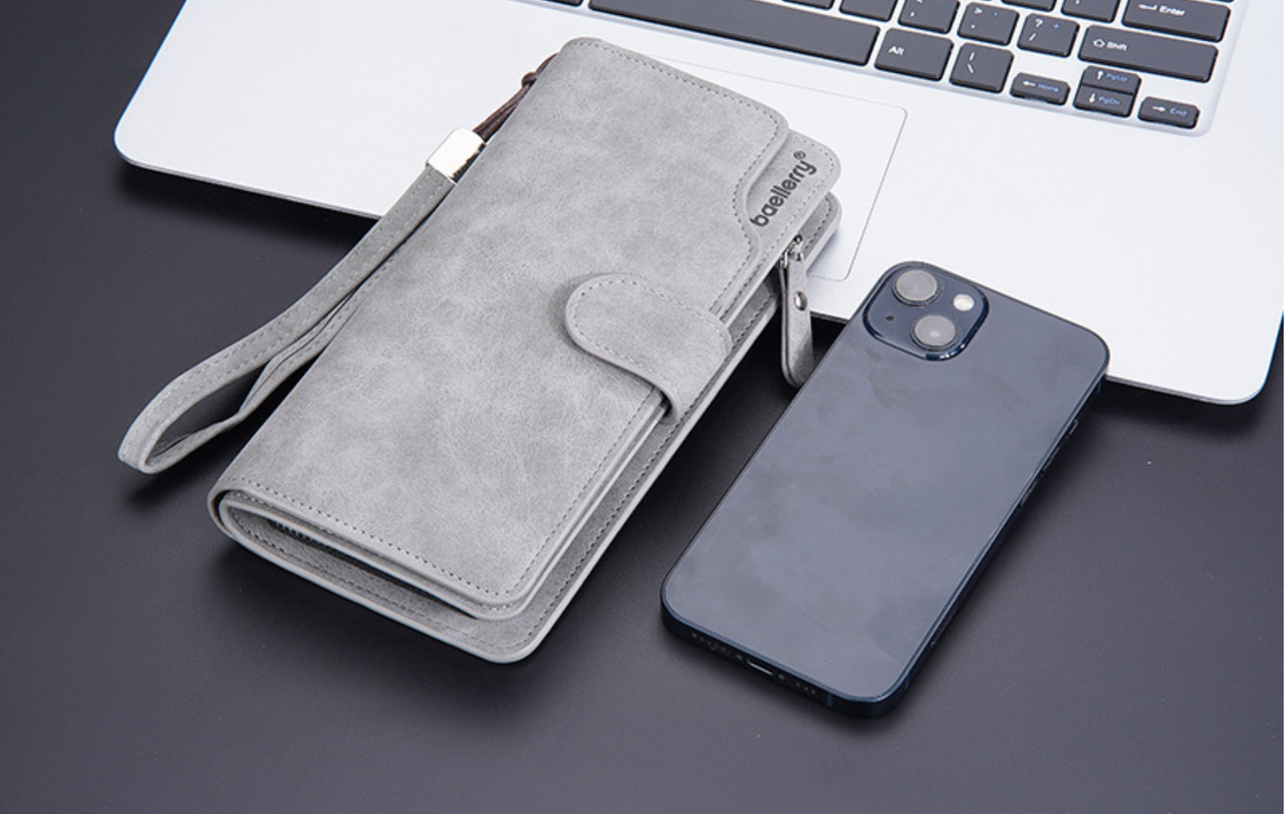 aellerry Men’s Long PU Leather Wallet｜Large Capacity Business Clutch｜Wrist Strap｜Multi-card Organizer｜Fast Shipping from Spain Warehouse