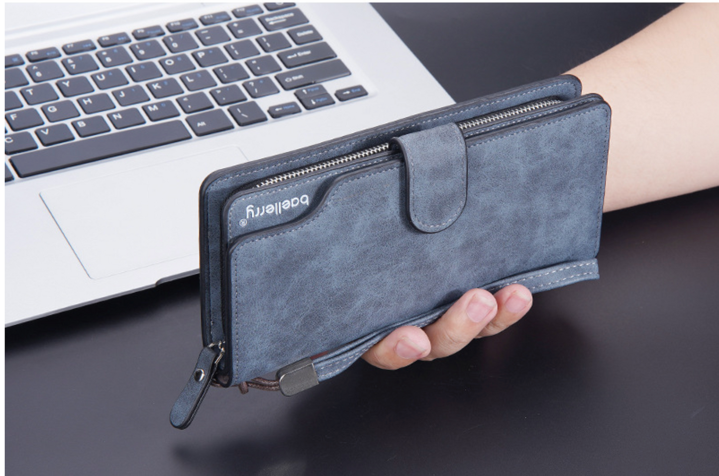 aellerry Men’s Long PU Leather Wallet｜Large Capacity Business Clutch｜Wrist Strap｜Multi-card Organizer｜Fast Shipping from Spain Warehouse