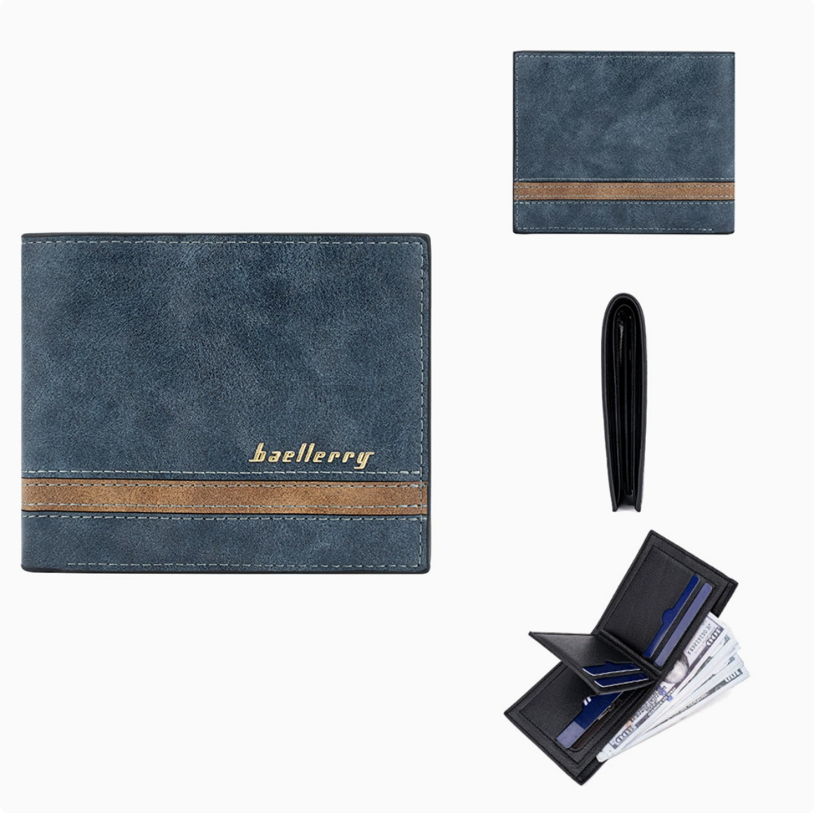 Baellerry Men’s Retro Short Wallet | Stripe Accent Design | Multi-Card Capacity | Ships from Spain (Fast & Free Delivery)