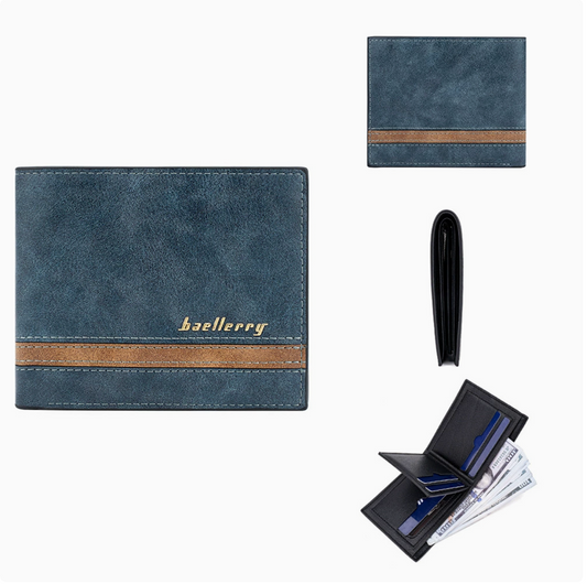 Baellerry Men’s Retro Short Wallet | Stripe Accent Design | Multi-Card Capacity | Ships from Spain (Fast & Free Delivery)
