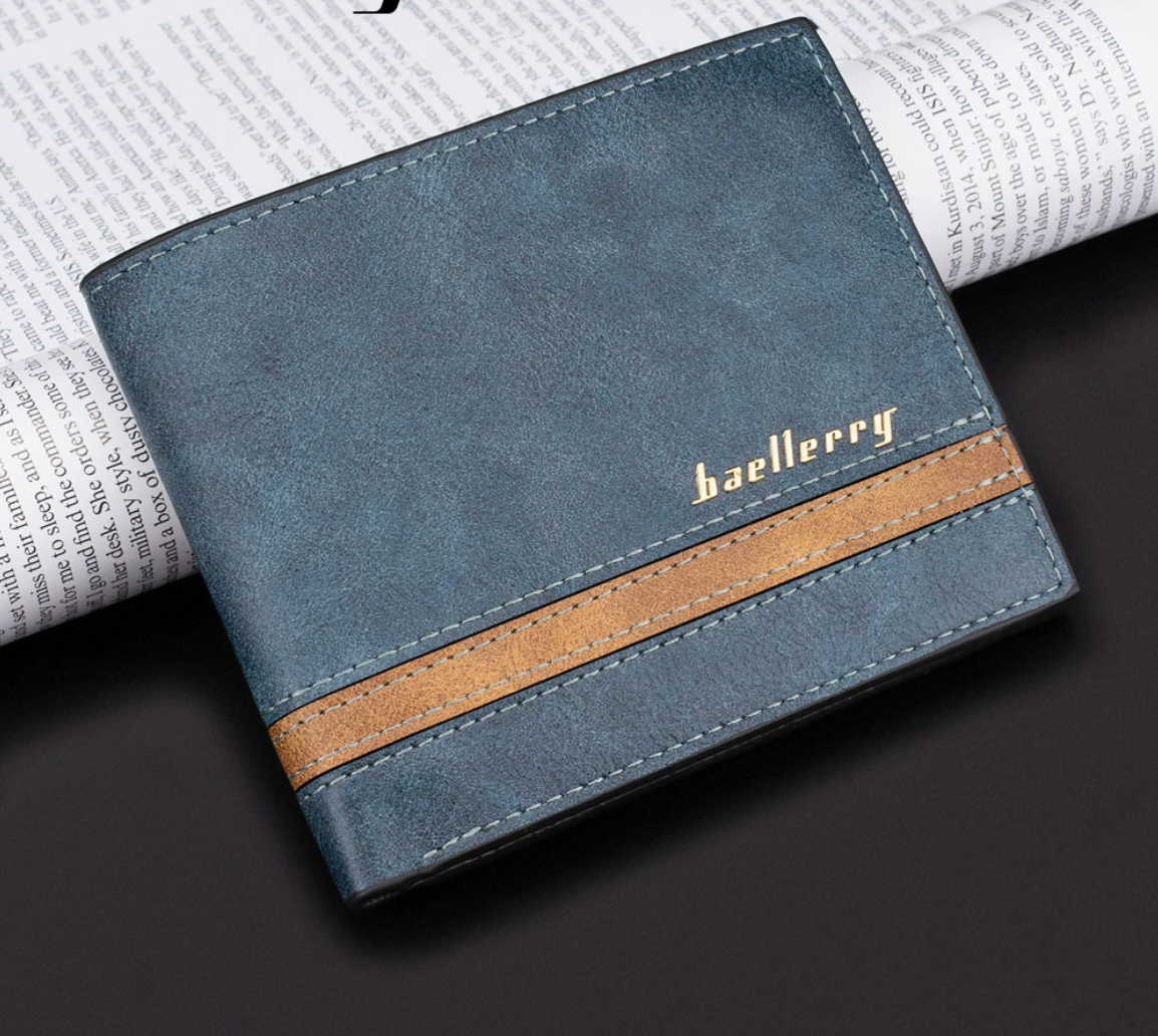 Baellerry Men’s Retro Short Wallet | Stripe Accent Design | Multi-Card Capacity | Ships from Spain (Fast & Free Delivery)