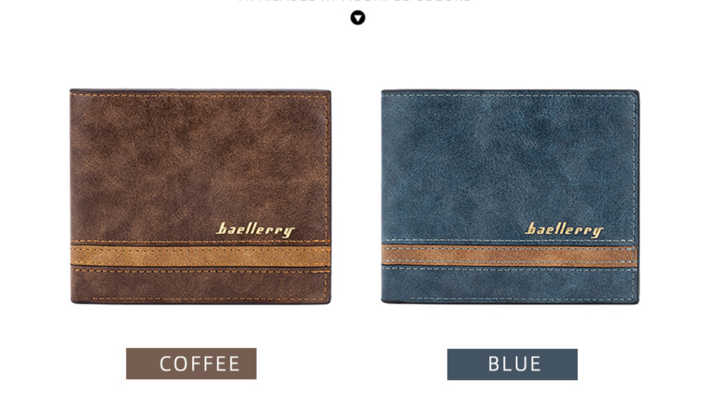 Baellerry Men’s Retro Short Wallet | Stripe Accent Design | Multi-Card Capacity | Ships from Spain (Fast & Free Delivery)