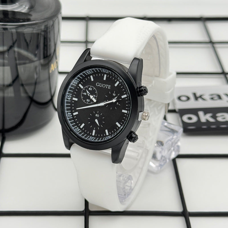 Sport Style Black & Yellow Quartz Watch with Silicone Strap – 42mm