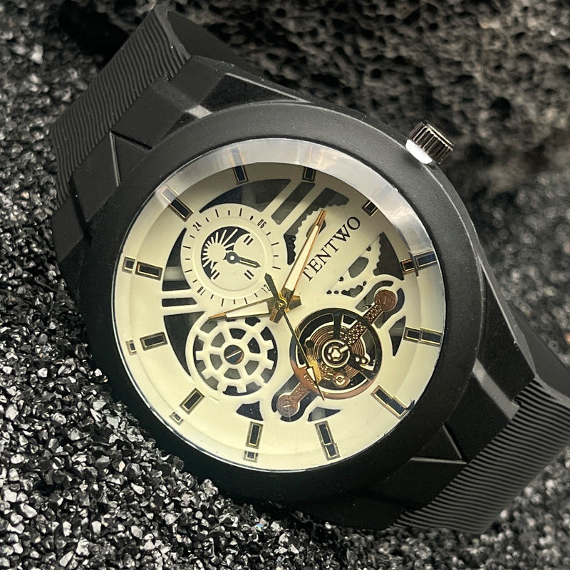 Men’s 46mm Silicone Quartz Watch – Casual Analog Wristwatch – Metal Case – Multi-Color