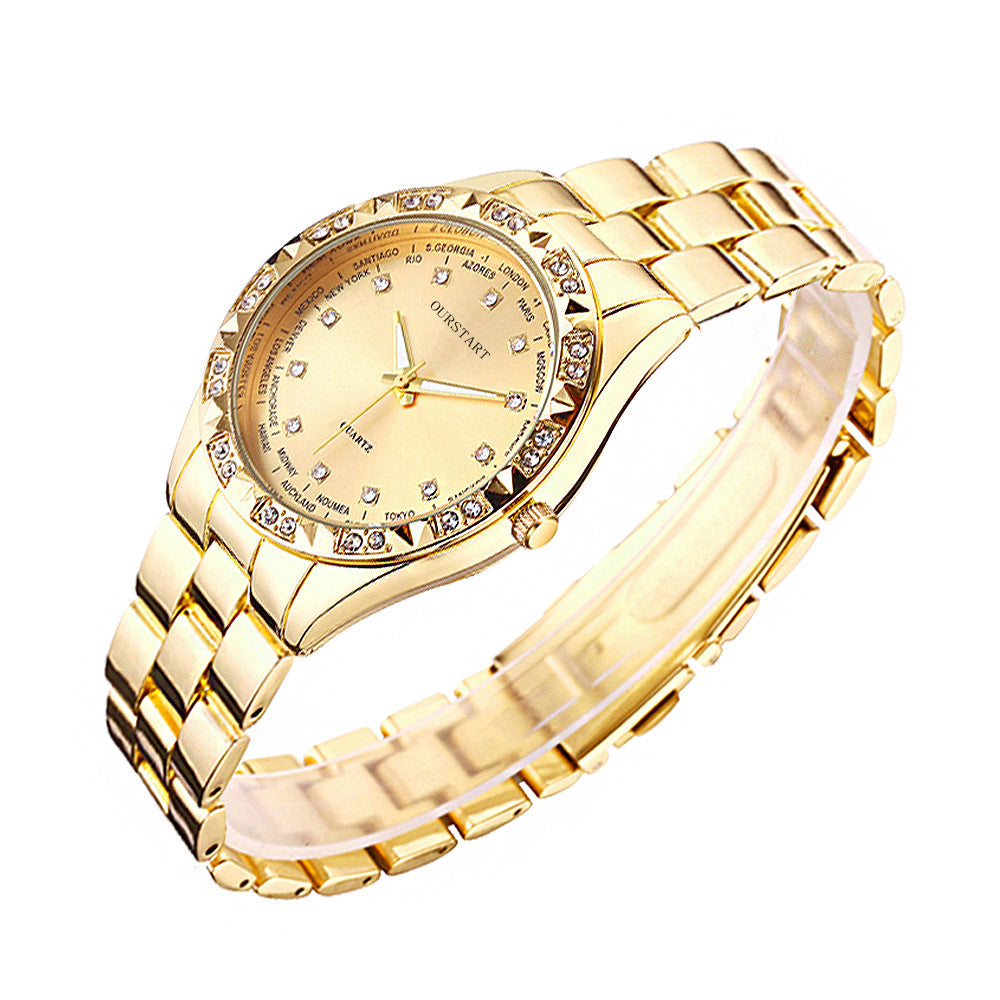 Gold Stainless Steel Diamond Dial Quartz Watch – Unisex