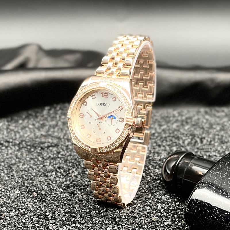 Luxury Gold Women’s Quartz Watch with Crystal Bezel – 36mm